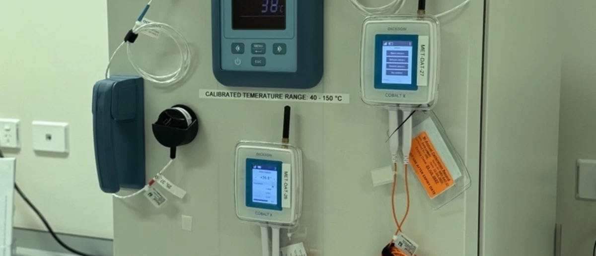 Dickson Cobalt X data loggers monitoring a calibrated oven at Douglas Pharmaceuticals