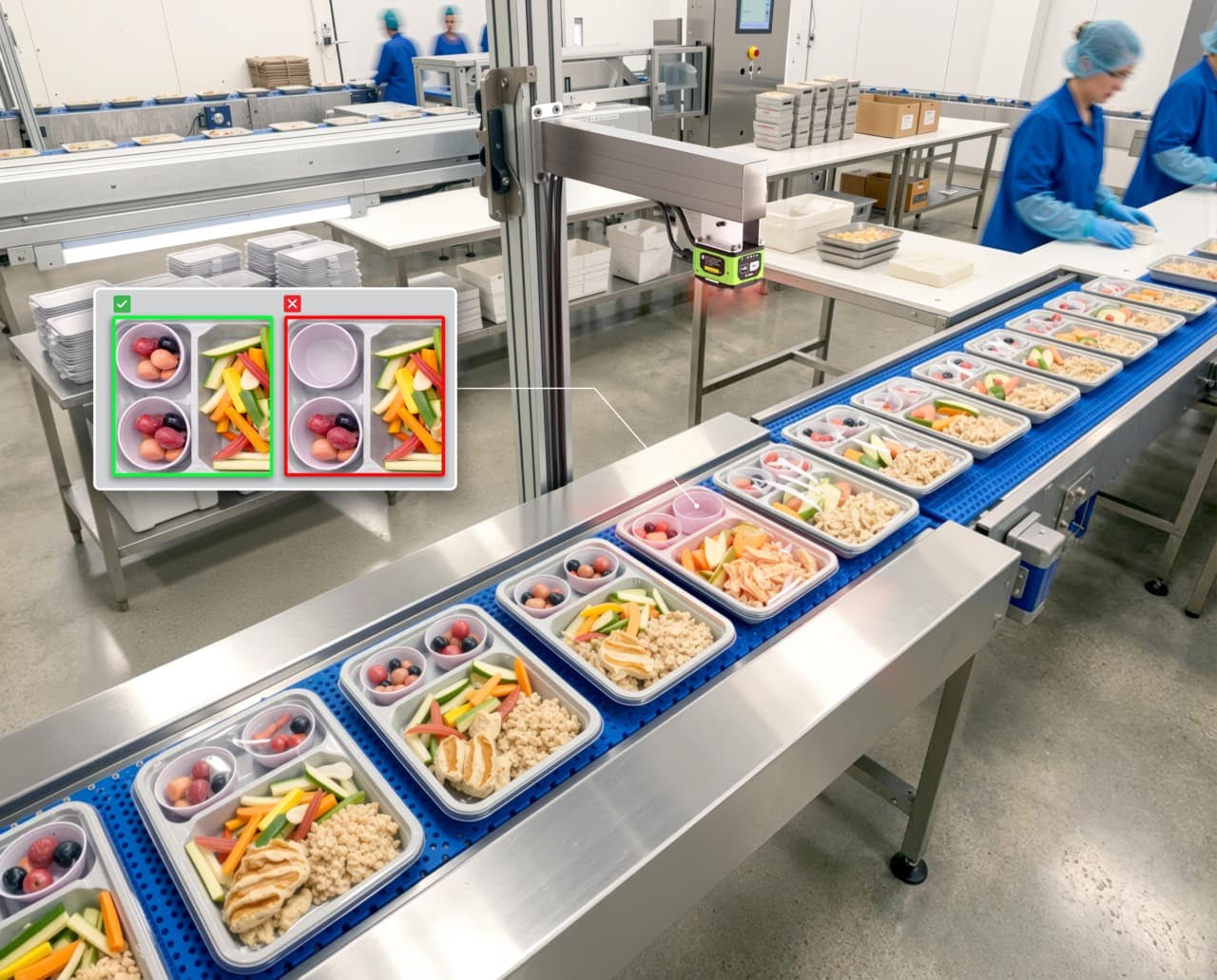 Automated quality inspection of pre-packaged meal kits on a food production line using Zebra machine vision
